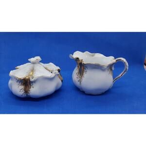 Vintage Porcelain Creamer Sugar Bowl Set Real Gold Gilt Trim Hand Painted 4"